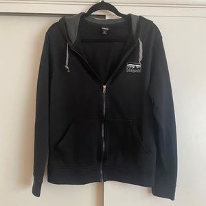 Patagonia hooded, zip-up sweatshirt in black. Size S
